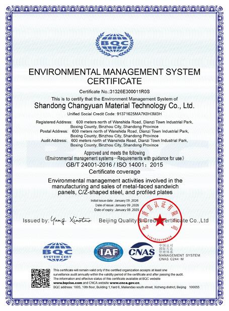 Porcellana Shandong Changyuan Material Technology Co., Ltd. Certificazioni